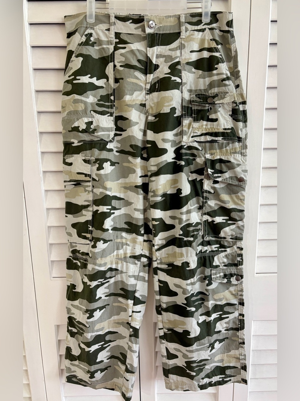 Camouflage Cargo Pants by if it were me High Waist Wide Leg Dark & Olive Green L